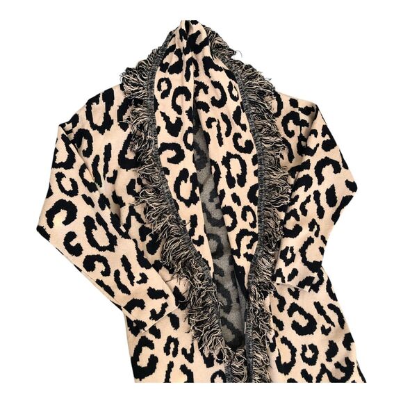 Culpos +INC INTERNATIONAL CONCEPTS Belted Fringe Collar Leopard Cardigan S - Picture 4 of 13